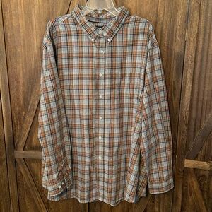 Men's Plaid Button-Down Shirt - Brown and Gray